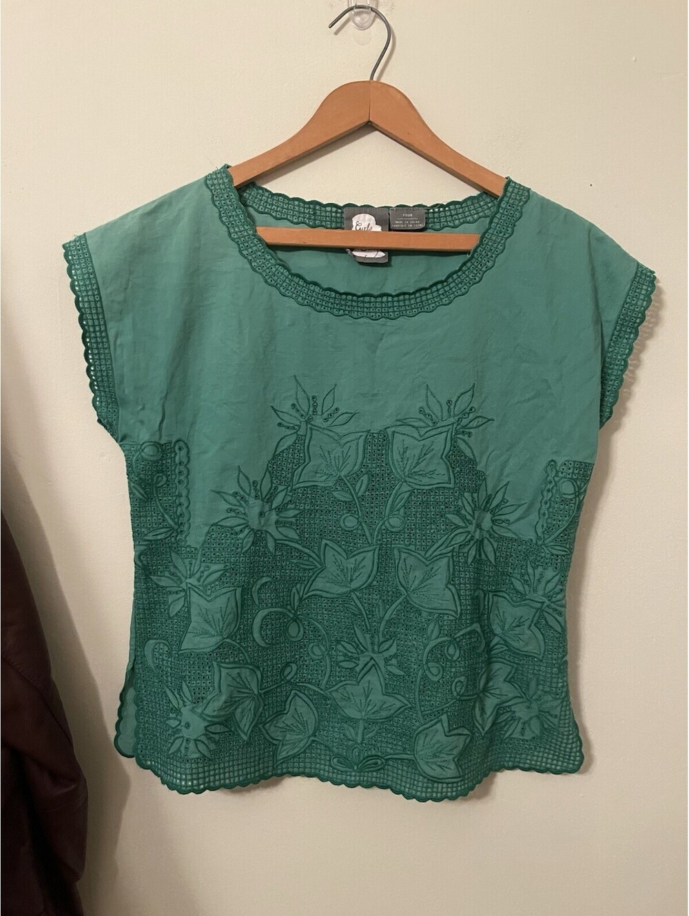 Anthropologie Girls From Savoy Green Embroidered Boho Top Floral Blouse 4 Floral